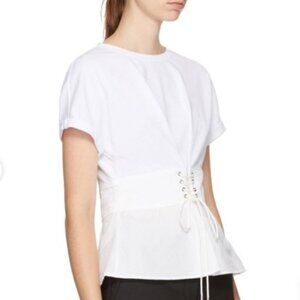 Little Mountain White Lace-Up Corset Style Women's T-Shirt Top